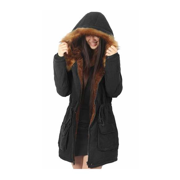 Womens & Winter % Coats with Fur Hood Fleece Thick Jackets Casual Slim - Picture 6 of 10